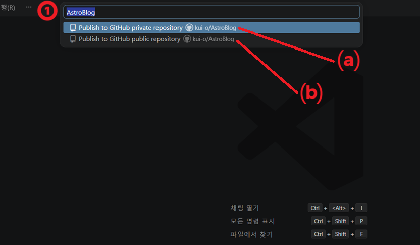 VSCode 레포지토리 생성 화면